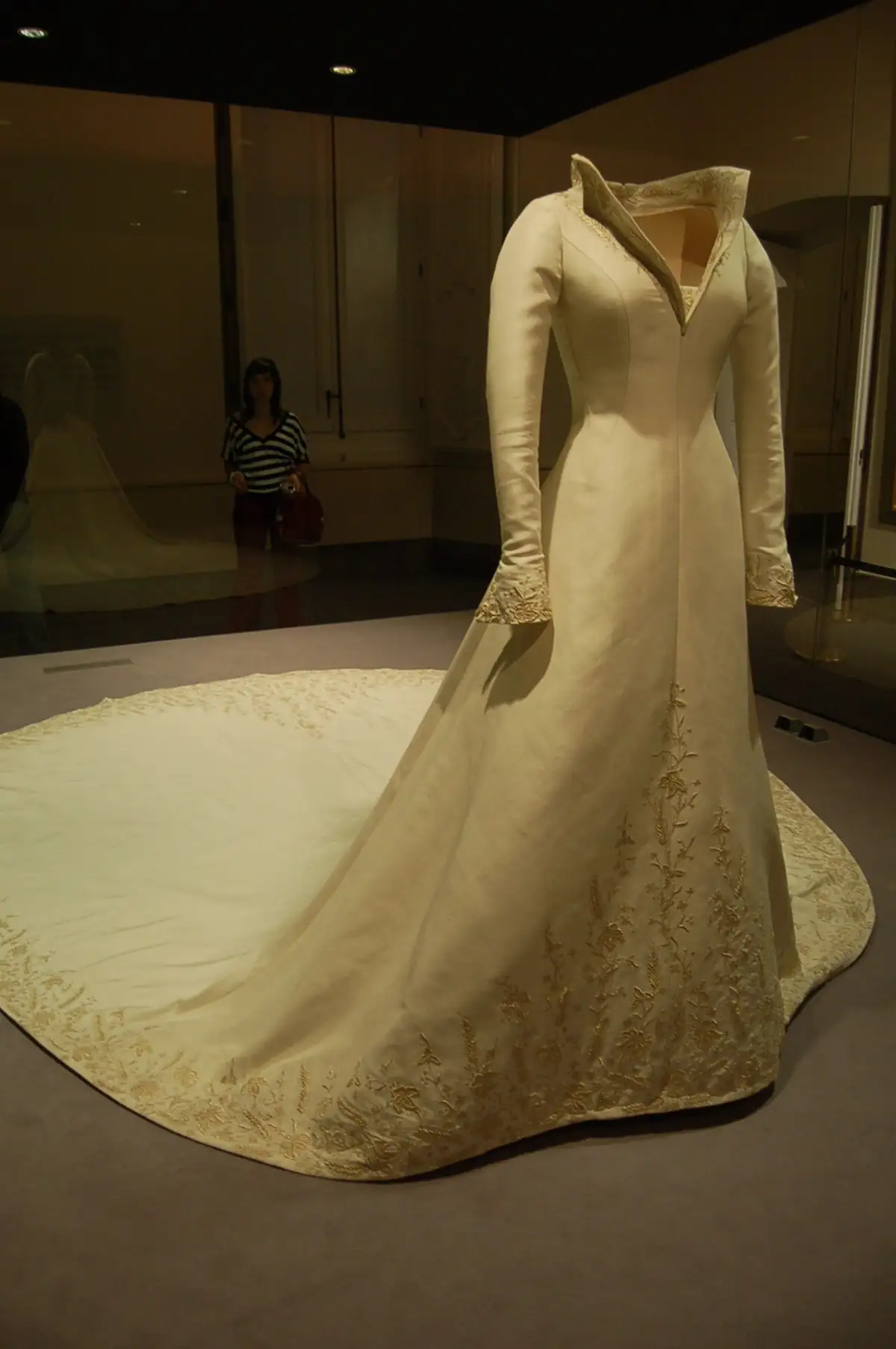 Manuel Pertegaz's wedding gown for Letizia Ortiz, on display at the Royal Palace of Aranjuez.