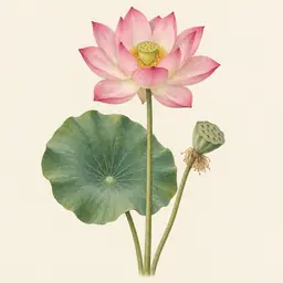 Loto (Flor) (ilustración botánica)