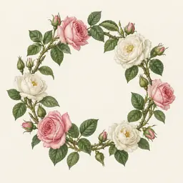 Rosa, Guirnalda de Rosas (ilustración botánica)